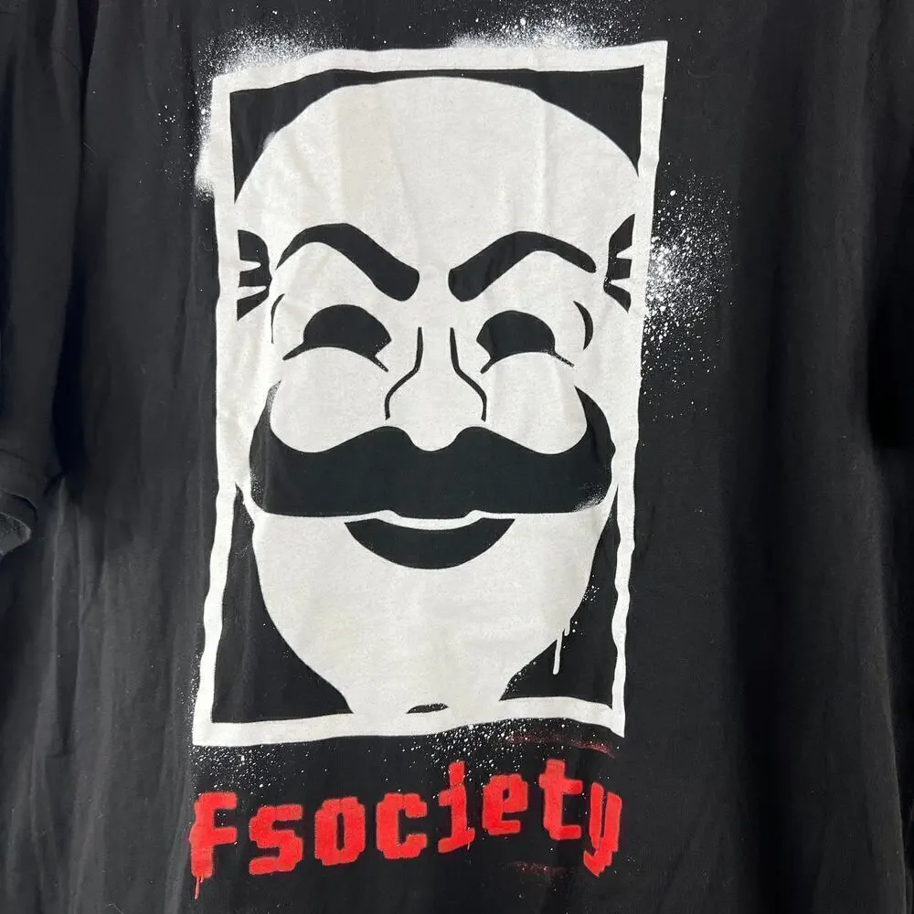 Mr. Robot fsociety Adult Short Sleeve Black T-Shirt Mens‎ Size 2XL